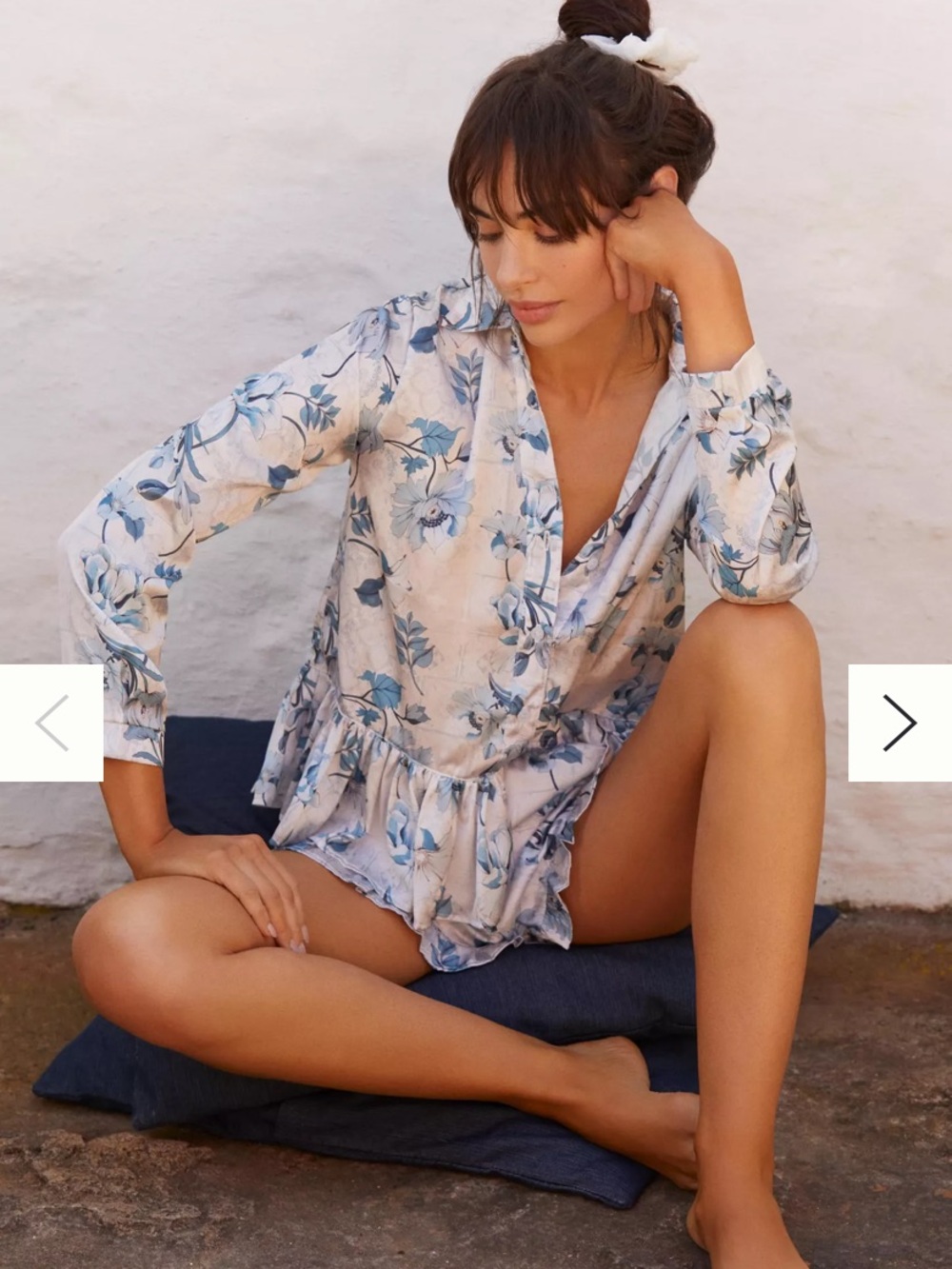 Anthropologie Blue Floral Ruffle Sleep Set